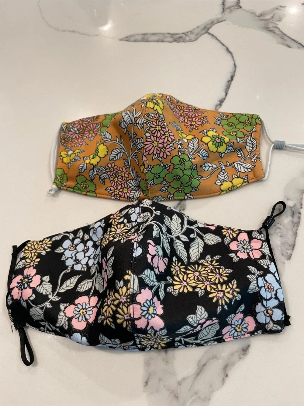 Tory Burch Floral Cotton Face Masks - Black & Mustard Floral Prints